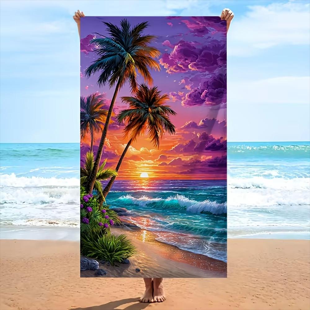 Tropical Palm Sunset Design Pattern Printed Beach Towel Microfiber Towel Thin Quick Dry Absorbent for Beach Swimming Sports