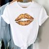 (Asian Size) Women Print Lady Tee Lip Lovely Sweet Trend Cute Top Clothing Casual Short Sleeve Fashion Tshirt Female Graphic T-shirt