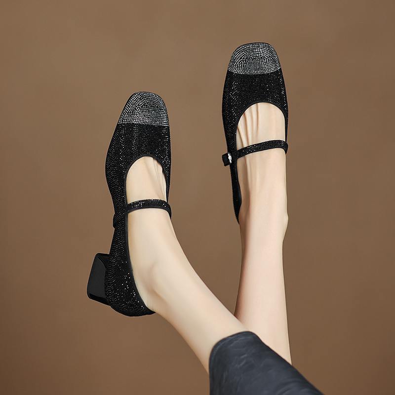 Krazing Pot Замшевые бусины из хрусталя, весна-лето, размер 41, туфли на среднем каблуке, женские туфли Мэри Джейн с квадратным носком и неглубокой подошвой