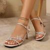 Stiletto Sandals Women's Summer New Square Toe Open Toe Thin Strap Rivet Floret Anti-slip Wear-resistant High Heels