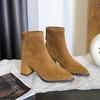 Французские женские ботильоны на высоком каблуке Новые осенне-зимние модные короткие ботинки с острым носком и квадратным каблуком
