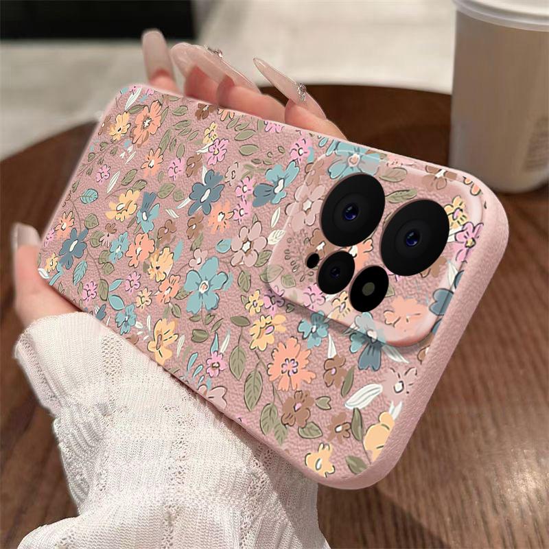 Мягкий противоударный чехол из ТПУ с винтажным цветочным принтом для Xiaomi 13T Pro Poco X6 Redmi Note 14 13 12 Pro 11, матовая кожаная текстура, защитная крышка для объектива