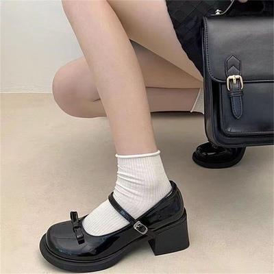 Французские ретро туфли Мэри Джейн на высоком каблуке женские новинка 2024 года лето бант красивые круглые туфли в британском стиле маленькие кожаные туфли