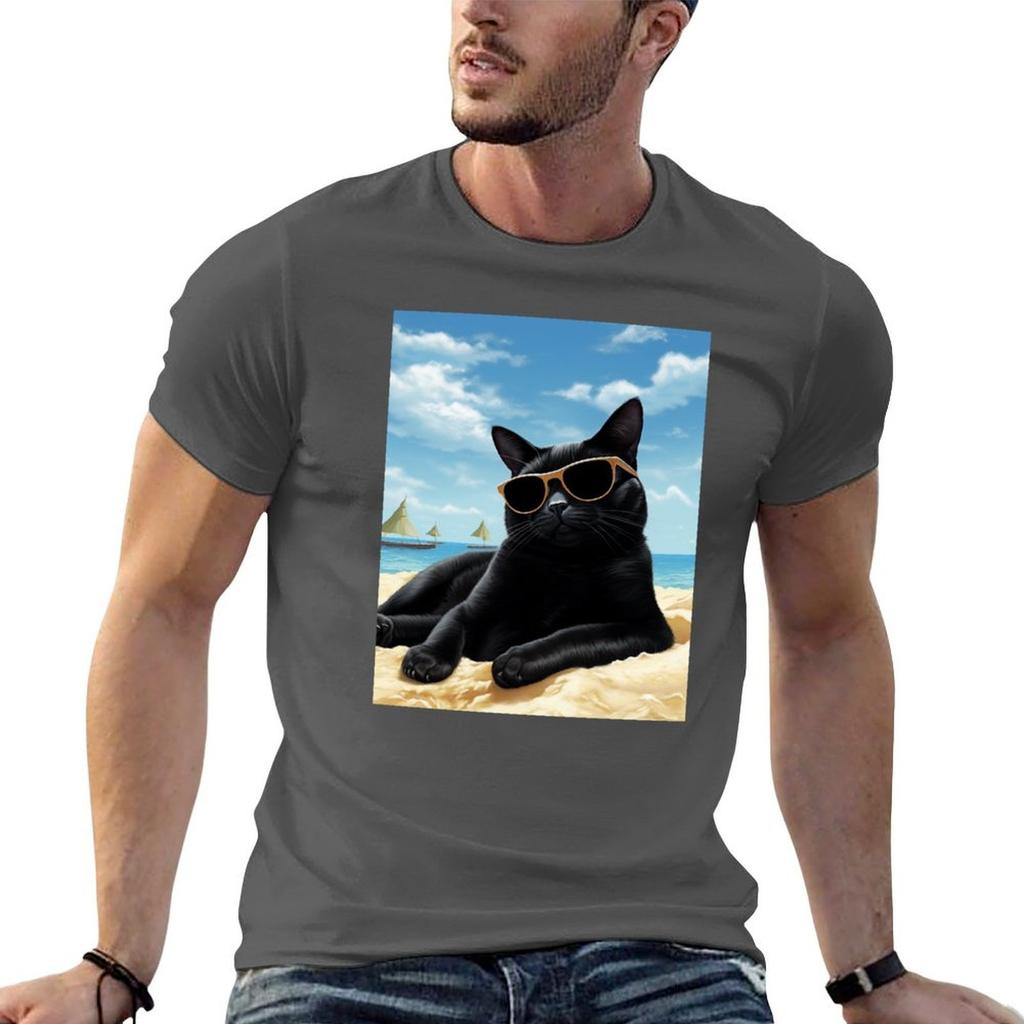 Sunglasses On The Beach Black Cat Tshirt Big And Tall Short Sleeve Tee