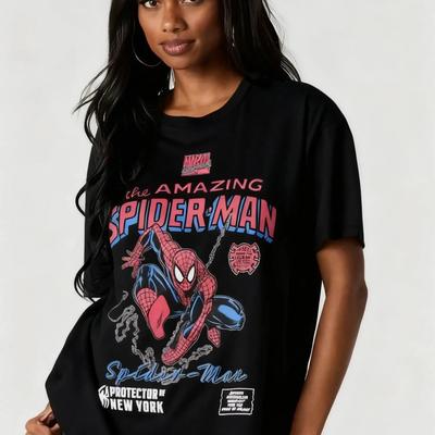 Футболка с принтом Человек-паук Marvel Comic Женская Мужская Хлопковая Графическая Футболка Супергеройский Принт Уличная Одежда Оверсайз Повседневный Топ Летний Новый Y2k