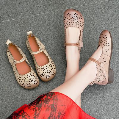 Женская обувь, летняя обувь в стиле ретро, этническая, с дышащей телячьей кожей, мягкая подошва, кожаные туфли