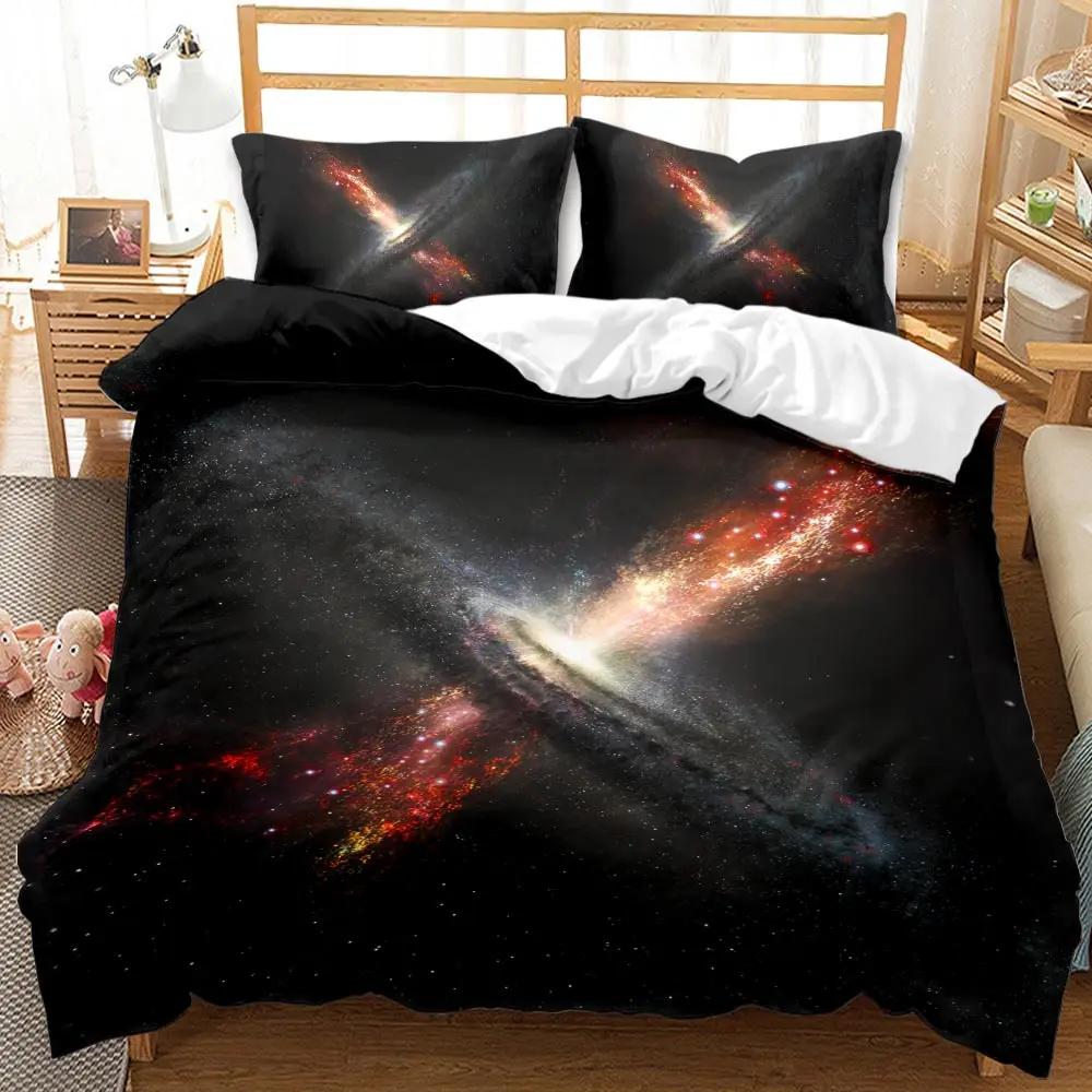 3D Galaxy Duvet Cover Set Single Double Twin/Queen 2pcs/3pcs/4pcs Bedding Sets Universe Outer Space Themed Bed Linen 2