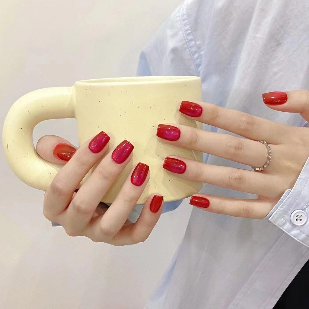 Искусственные ногти ручной работы. Стеклянные бусины с фруктами дракона. Кошачий глаз. Сливовый соус. Набор накладных ногтей с кристаллами и клеем. Многоразовые и съемные накладки на ногти.