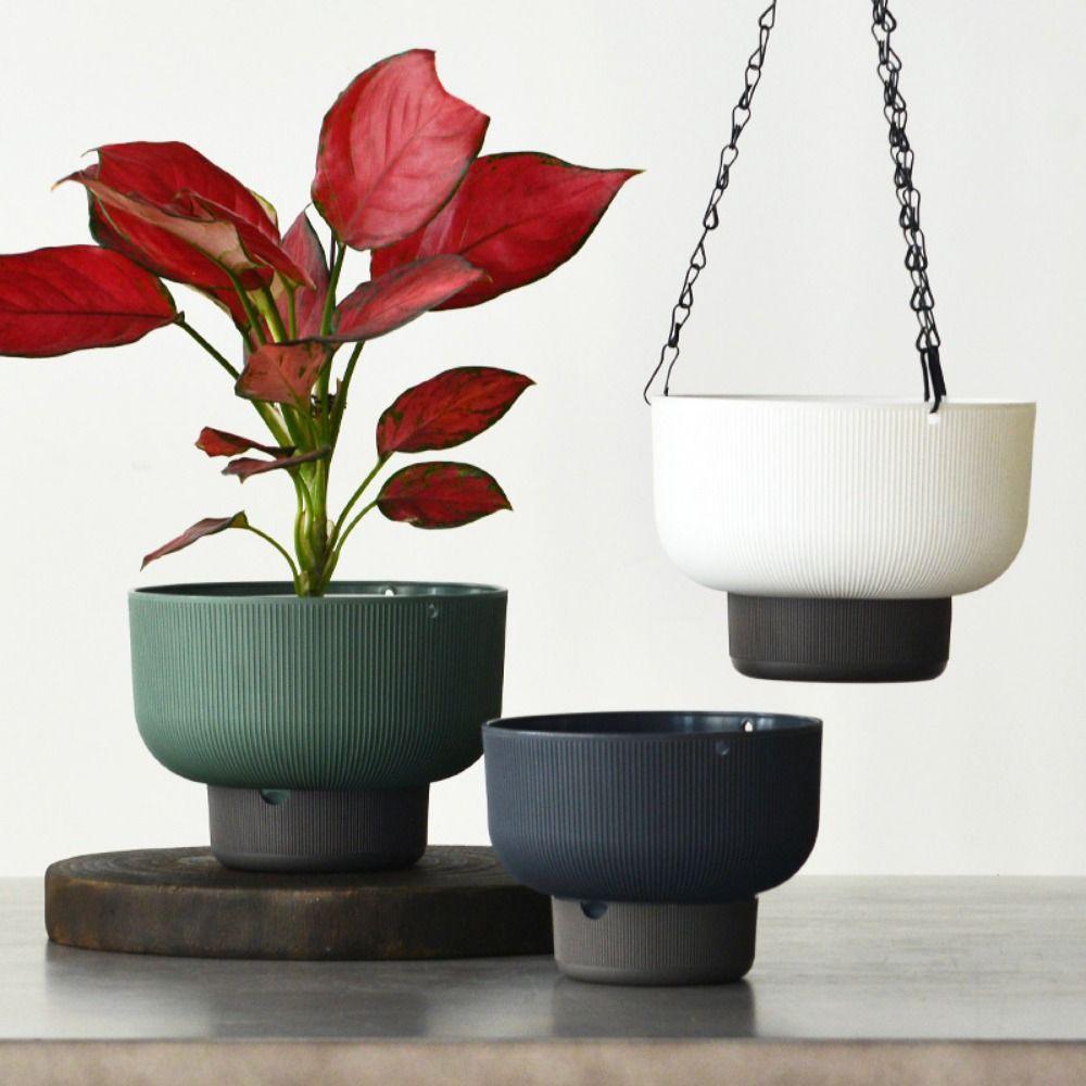 Self Watering Hanging Flower Pots White Green Grey Plant Flowerpot Planter Indoor Plants
