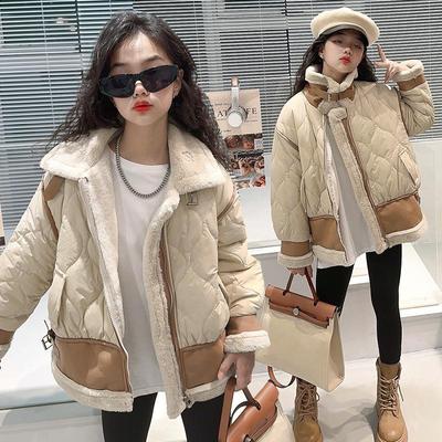 Пальто для девочек с хлопковой подкладкой в стиле пэчворк на осень-зиму с мехом из шерсти в стиле пэчворк на хлопковой подкладке в стиле мода