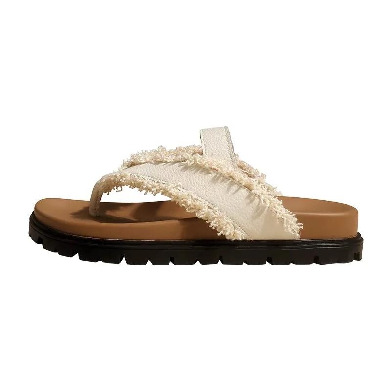 fashion Shoes Female 2024 High Quality Pinch Toe Women's Slippers Summer Solft Leather Solid Outdoor Casual Beach Low Heel Slippers