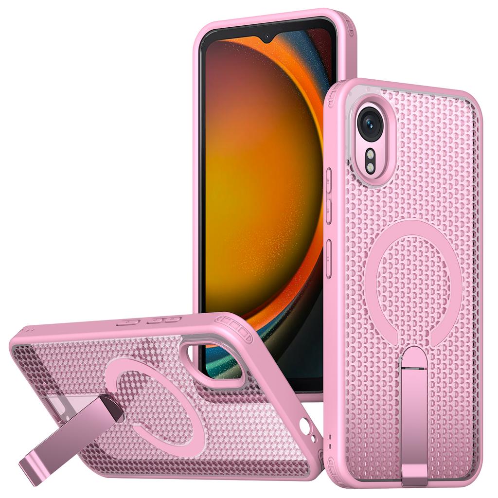 For Samsung Galaxy Xcover7 Magnetic Case Kickstand Grid Texture TPU PC Phone Back Cover