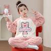 Kids Flannel Pajamas Set Boys Girls Warm Long Sleeve Top And Pants Sleepwear Winter Home Nightwear