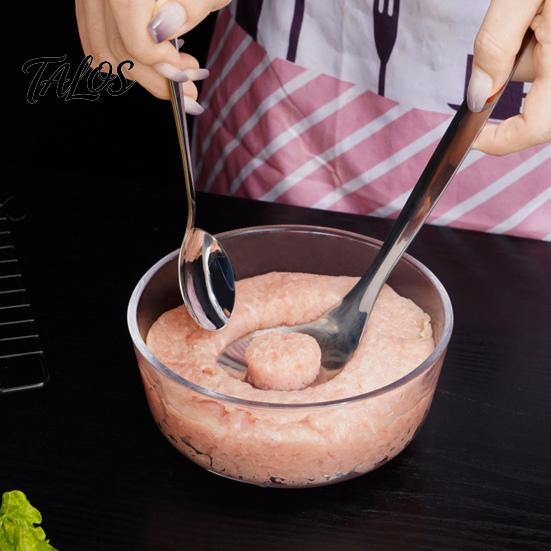 Легко моющаяся кухонная утварь, ложка-формовка для фрикаделек из нержавеющей стали, эргономичная длинная ручка, ручные приборы, антипригарная, профессиональная, овальная, с отверстиями для слива, для мяса