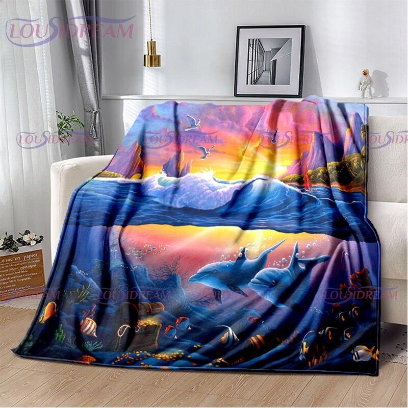 Dolphins Blanket Ocean Animal Sea Life Super Soft Warm Print Throw Blanket for Kids Adult Office Bed Sofa Couch Napping Blanket