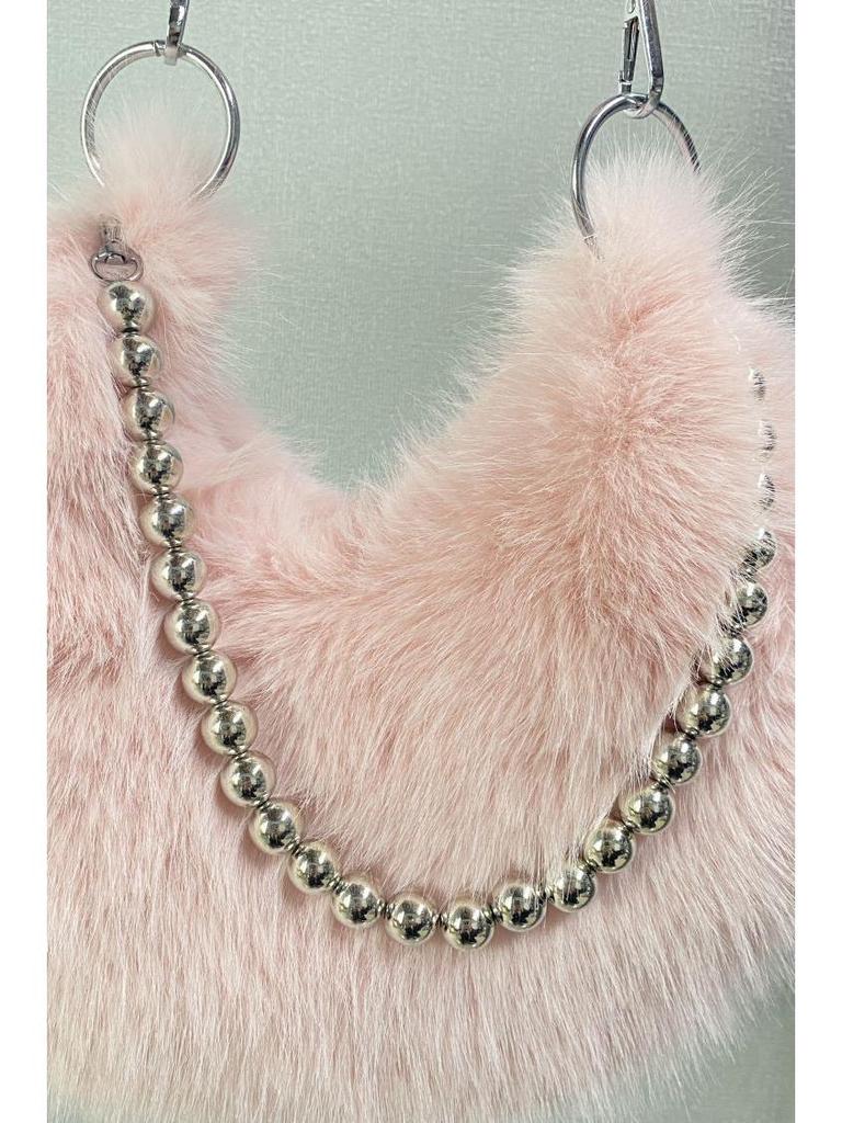 Autumn/Winter Faux Fox Fur Plush Shoulder Bag with Pearl Chain