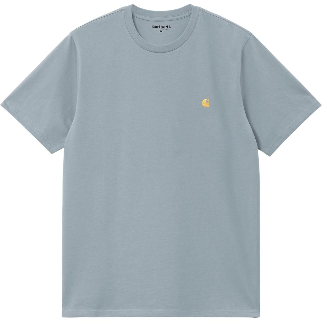 Carhartt WIP Мужская футболка Chase с круглым вырезом, графический принт, короткий рукав, матово-синий I026391-2MY-XX