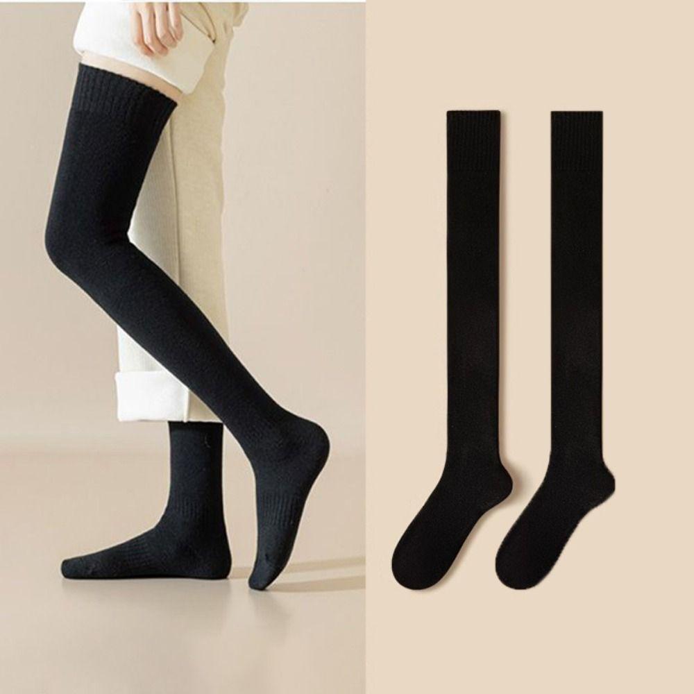 1 Pair Solid Color Women's Socks Thicken Over-Knee Socks Warm Thick Stockings Autumn and Winter