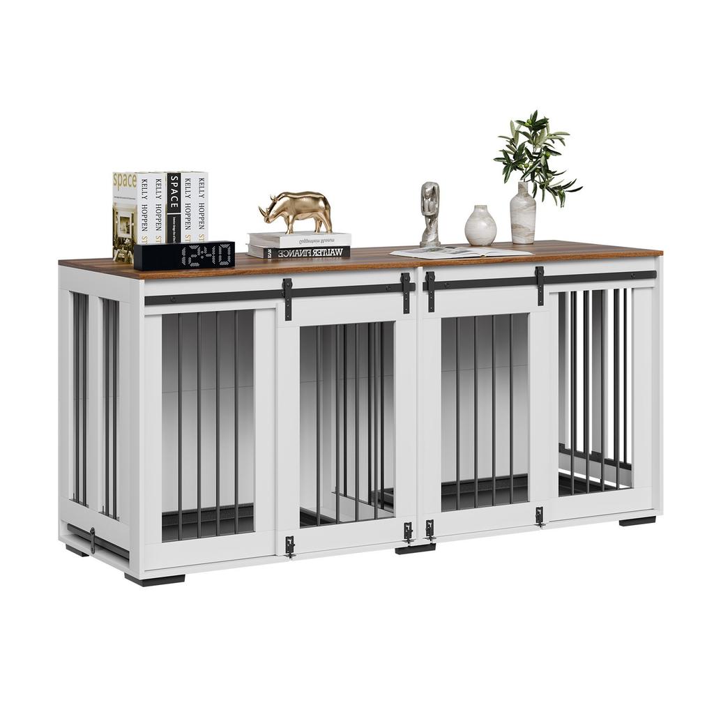 VEVOR 72" Dog Crate Furniture for 2 Dogs, Double Dog Crate Furniture with Double Sliding Doors, Large Dog Crate TV Stand with Removable Tray