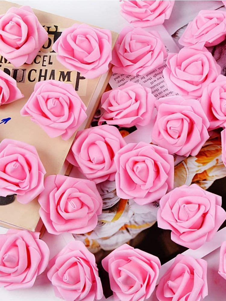 100 шт. искусственных роз, реалистичные пенопластовые искусственные головки роз для свадьбы, сделай сам, центральные украшения для детского душа, праздничные столы, украшения для дома