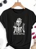 Wo's Vintage Skull Coffee Art TShirt NEVER BETTER Print Short Sleeve Top with SemiSheer Fabric Round