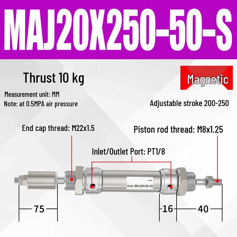 Adjustable Stroke Mini Stainless Steel Pneumatic Cylinder (maj16/20/25/32/40X100-25-50sca)