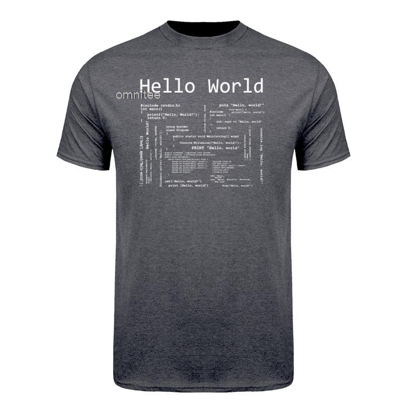 Футболки Hello World Программист Хлопок Уличная одежда Короткий рукав Смешные подарки Футболка с языками программирования Унисекс HJ016