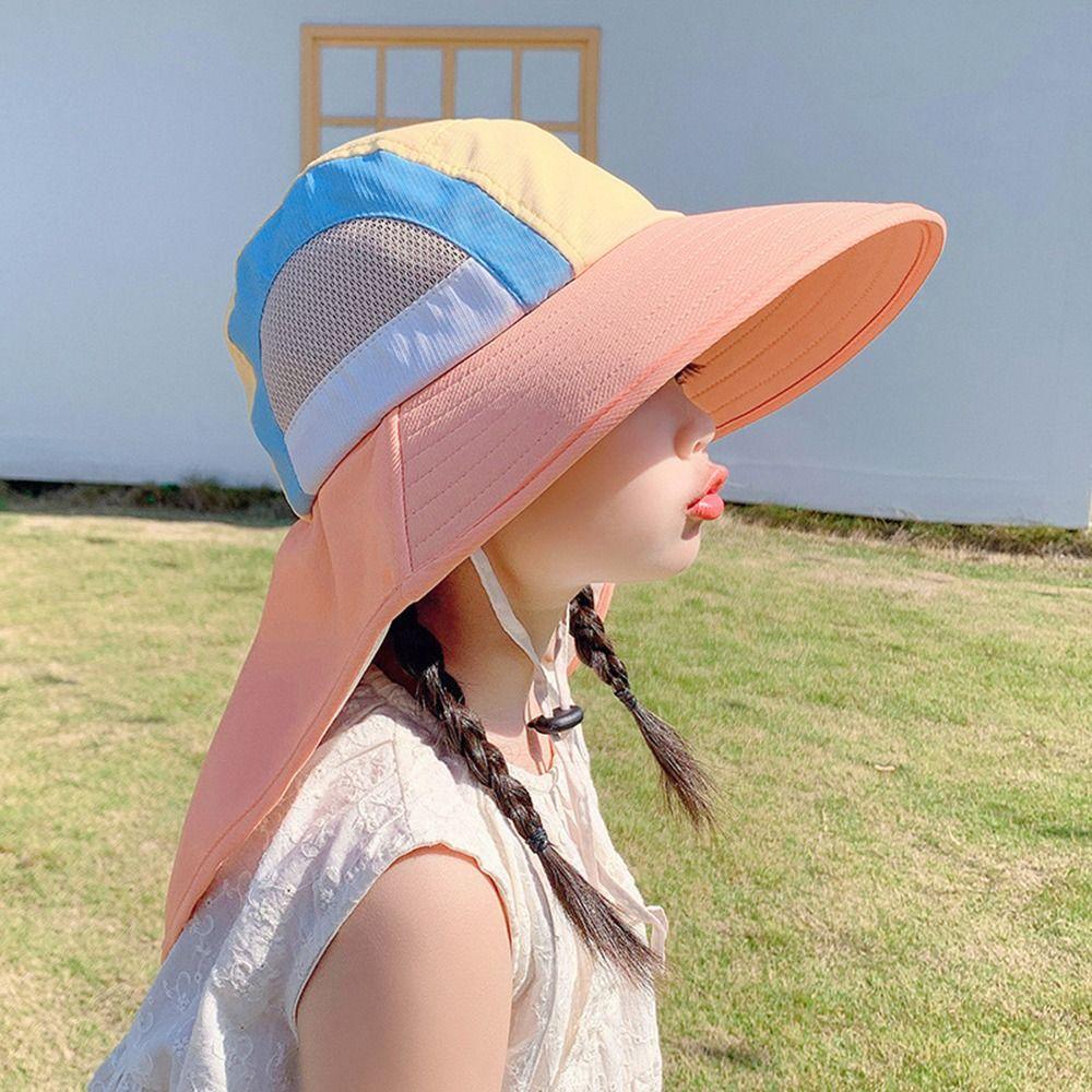 Wide Brim Beach Hats With Neck Flap Strap Panama Cap Fashion Bucket Hat Outdoor