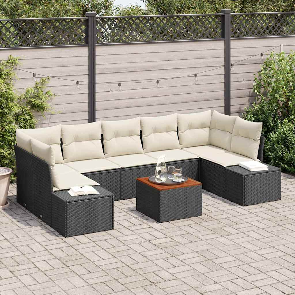 Garden Sofa Set with Storage 8 pcs Black and Cream Poly Rattan