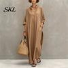 Casual Dress Summer Maxi for Women, V-Neck Oversized Boho Long Women Dress, Sleeve Button Up Vacation Sundress with Pockets Party