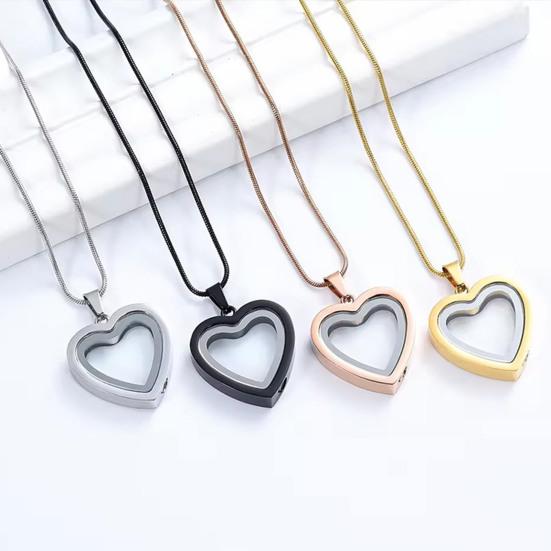 Pendant Necklace Transparent Heart-Shaped Glass Necklace Stainless Pendant Souvenir Steel Lightweight Pet
