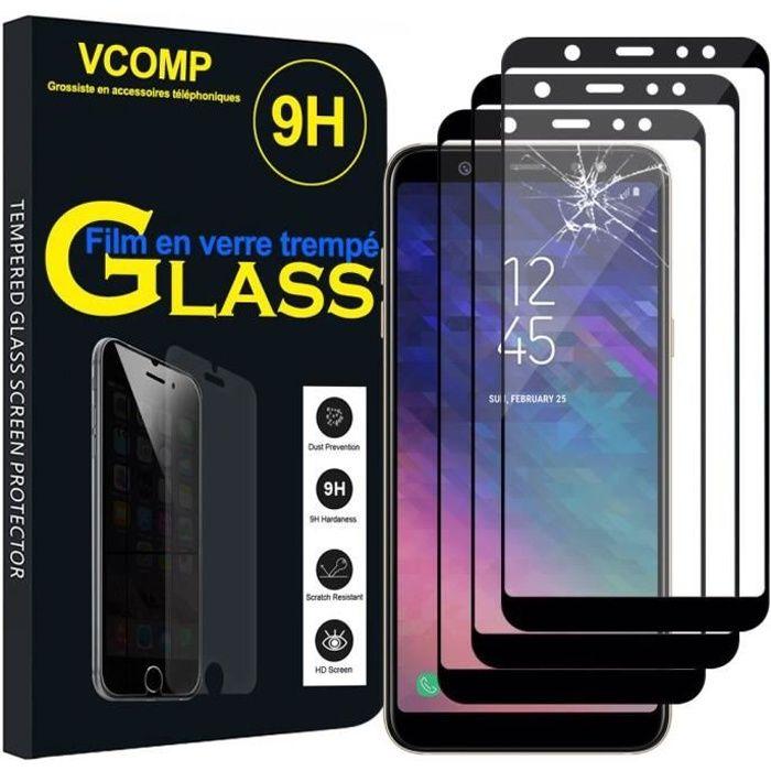 Film de protection d'écran - VCOMP - Samsung Galaxy A6+ - Pack de 3 - Verre Trempé - Noir