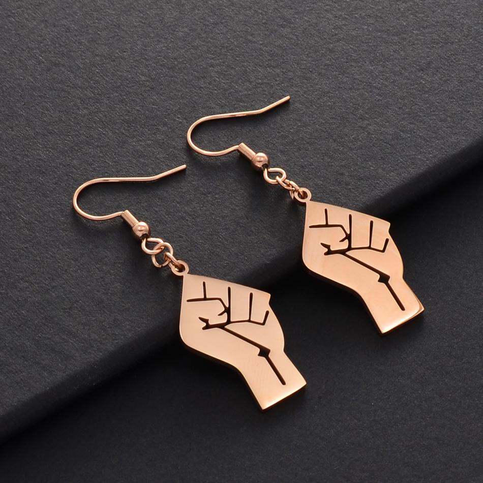Anniyo 2.8CM Black Lives Matter Fist Symbol Earrings Rose Gold Plated,Silver Color Stainless Steel BLM African Jewelry #200421