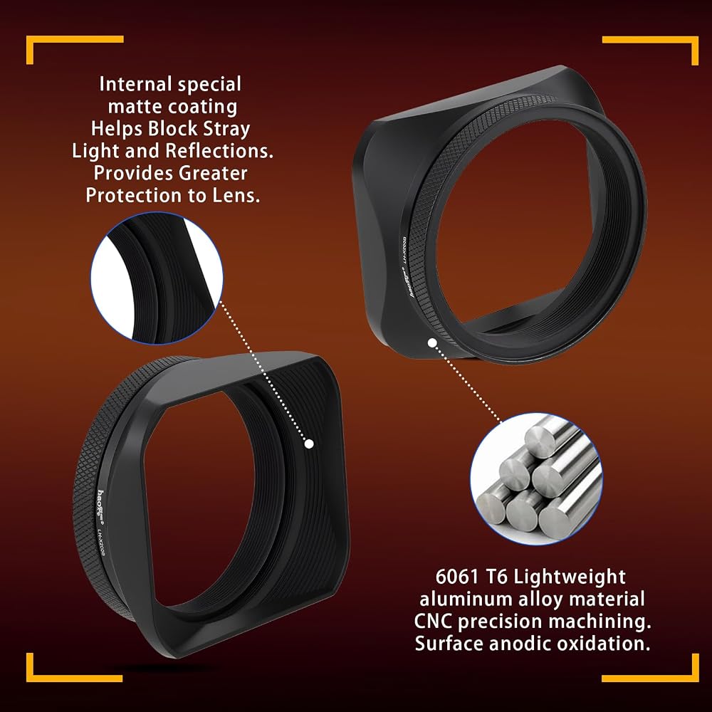 Haoge LH-X200B Square Metal Lens Hood with 49mm Adapter Ring and Metal Cap for Fujifilm X100VI x-100vi x100v x100f x100t x100s - Fujifilm Camera Acces