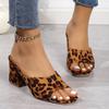 High Heel Slippers for Women Summer Fashion Square Toe Retro Leopard Print Designer Sandals Outdoor Open Toe Party Dress Pumps