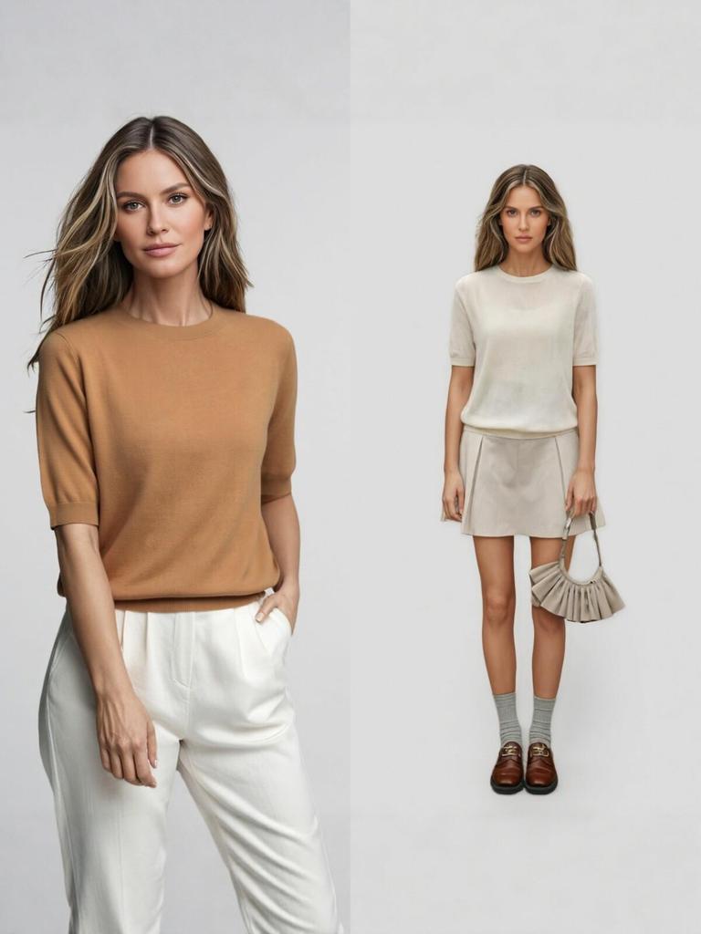 Women's Five-Sleeve Wool Base Layer Sweater - 100% Fine Knit, Autumn/Winter Simple Style