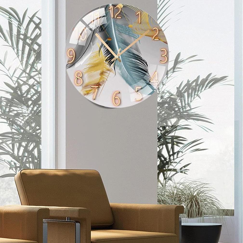 Digital Wall Clock with Low Noise, 30cm/12inch Feather Wall Clock Quartz Clock Quiet Silent Simple Clock for Home Decor Children Room