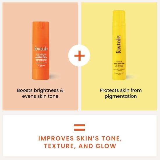 Набор для ухода за кожей Foxtale Ultra Glow (Росистый) для сияющей кожи | Сыворотка с витамином С-30 мл + Ниацинамид Dewy Sunscreen SPF 70-50 мл | Осветляющий уход за кожей