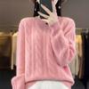 2025 Autumn/Winter Women's Thick Cable Knit Sweater - Round Neck, Loose Long Sleeve