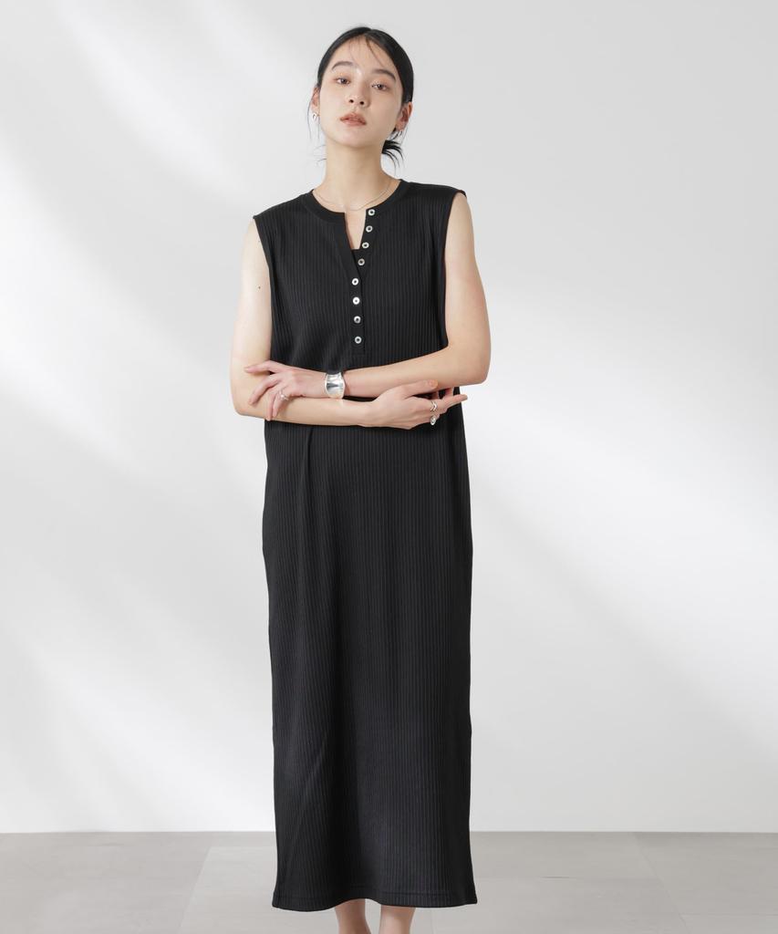 Платье женское Nano Universe с вырезом хенли из сухого махрового полотна, размер S, (010), Черный, 669-5119325