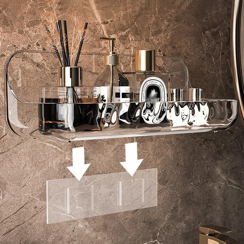 Акриловый прозрачный стеллаж для хранения, настенный дырокол для ванной комнаты, бесплатный лоток для хранения косметики, органайзер для макияжа, ванная комната, кухонная полка