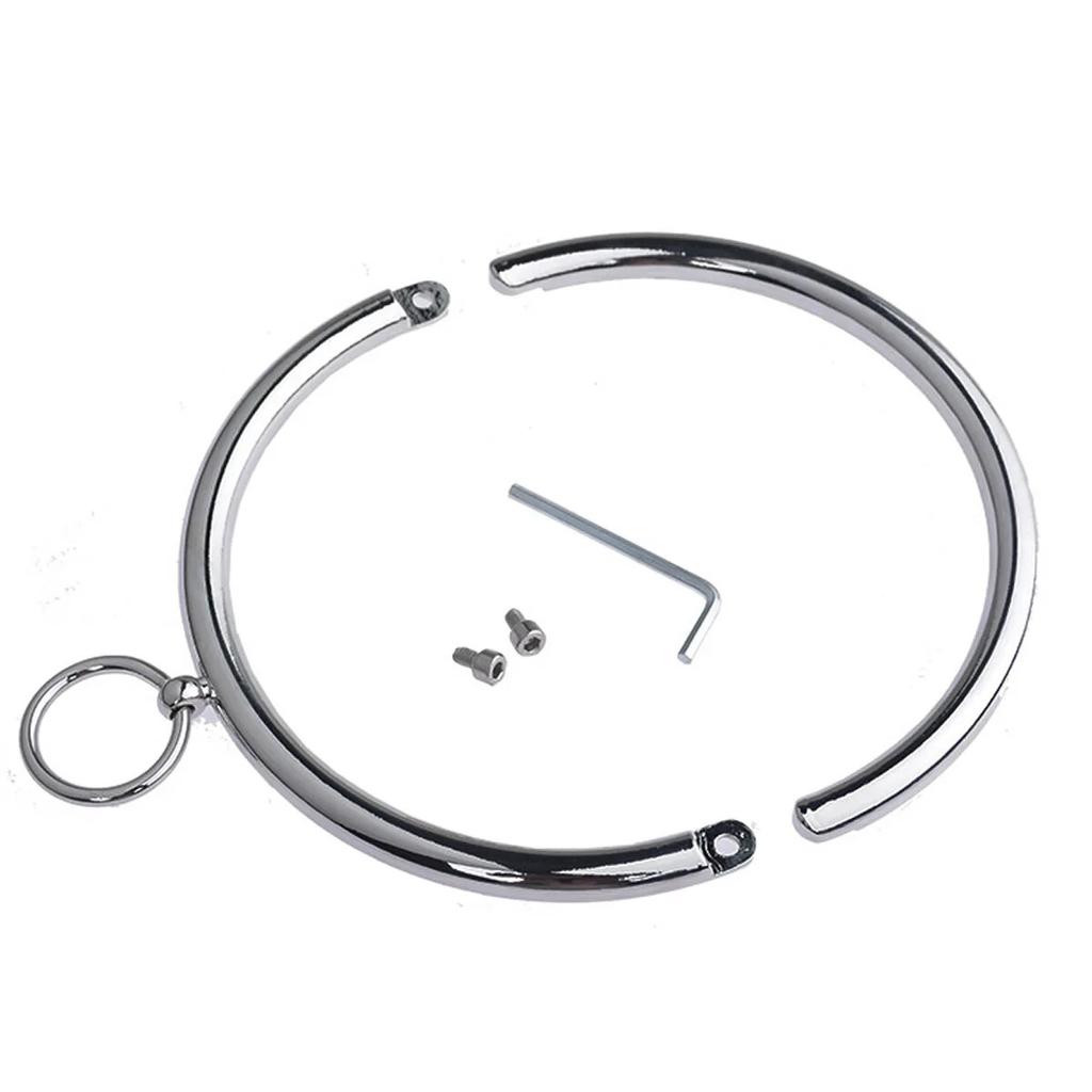Metal Male Female Lockable Slave Neck Collar Hex Wrench Restraint Bondage Locking Choker O-Rings Chain Leader BDSM Couple BDSM