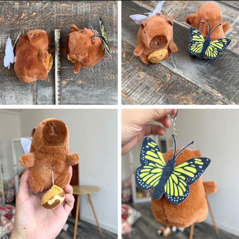 Cute Capybara Back Butterfly Pull-Out Drawing Plush Doll Keychain Backpack Hanging Ornaments