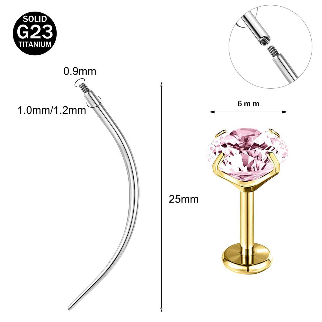 ZS 2Pcs/lot 16G/18G Crystal Lip Labret Piercing G23 Titanium Lip Studs Cartilage Earring Guiding Needle Daith Helix Piecings