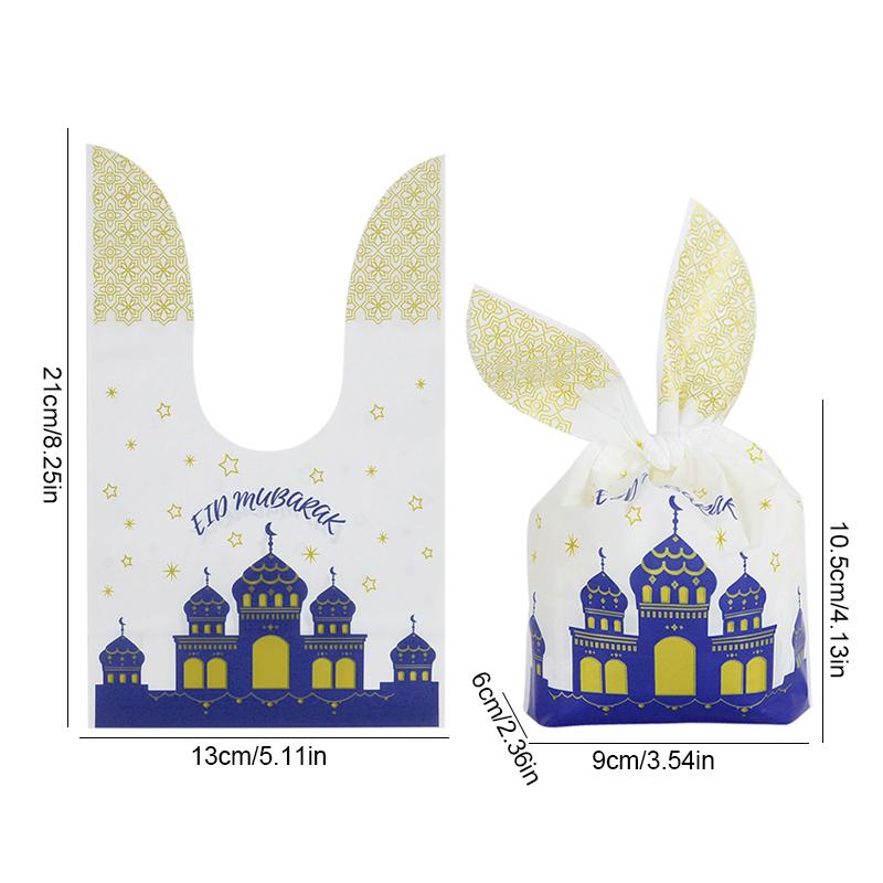 20Pcs Eid Mubarak Candy Gift Bags Rabbit Ears Cookie Packaging Islamic Muslim Party Supplies 2024 Ramadan Kareem Home Decoration