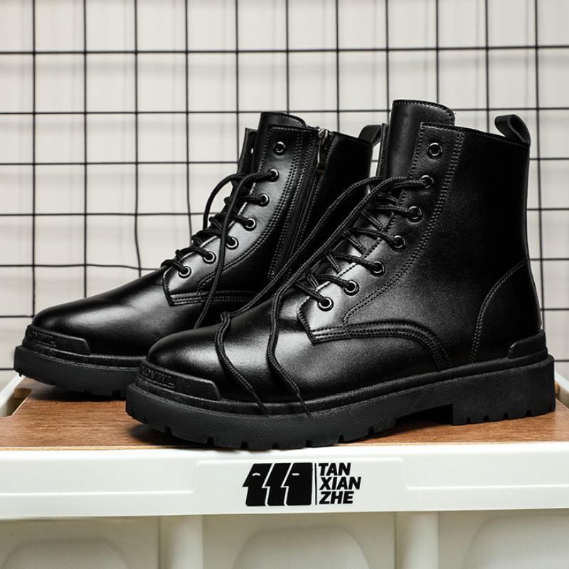 Черные мужские кожаные ботинки Four Seasons Outdoor Casual Mens High Top Treking Boots Fashion Outdoor Street Нескользящие рабочие ботинки 2024