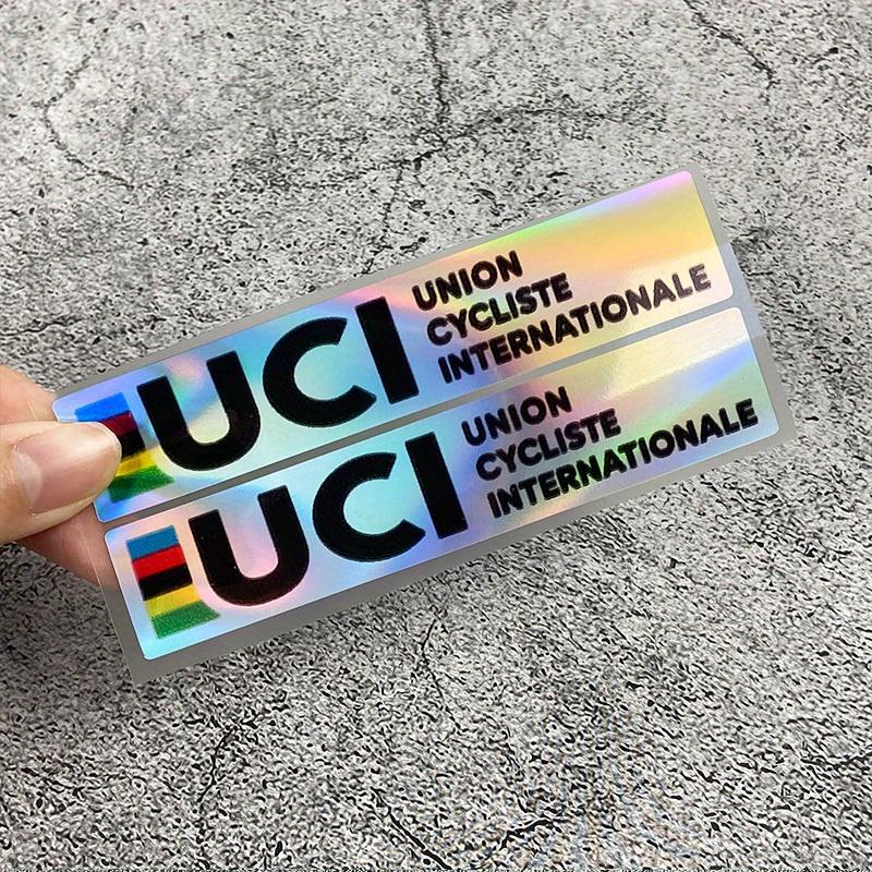 2 шт. Сертифицированная UCI Лазерная Вырезка Наклейка на Подседельный Штырь Велосипеда, УФ Градиент Радужный Водонепроницаемая Устойчивая к Царапинам Виниловая Наклейка