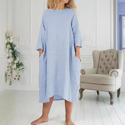 Летнее женское платье с рукавом три четверти, круглым вырезом, карманом, длинной юбкой, короткими рукавами