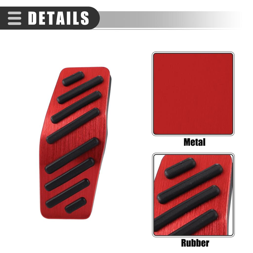 Motoforti Brake and Accelerator Pedal Covers for Chevy Cruze 2009-2020, Metal, Black and Red, 1 Set