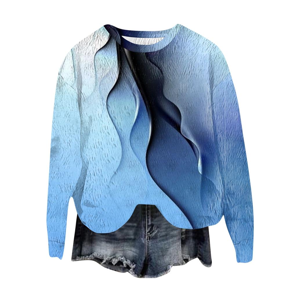 Женский модный пуловер с круглым вырезом, футболка с длинным рукавом, с принтом